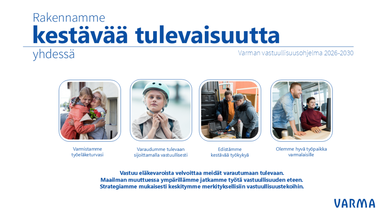 Kuva on kiteytys vastuullisuusohjelmasta otsikolla Rakennamme kestävää tulevaisuutta yhdessä.